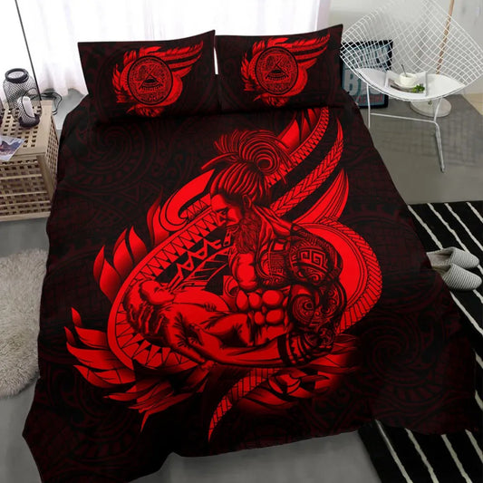 Polynesian Bedding Set - American Samoa Duvet Cover Set Father And Son Red