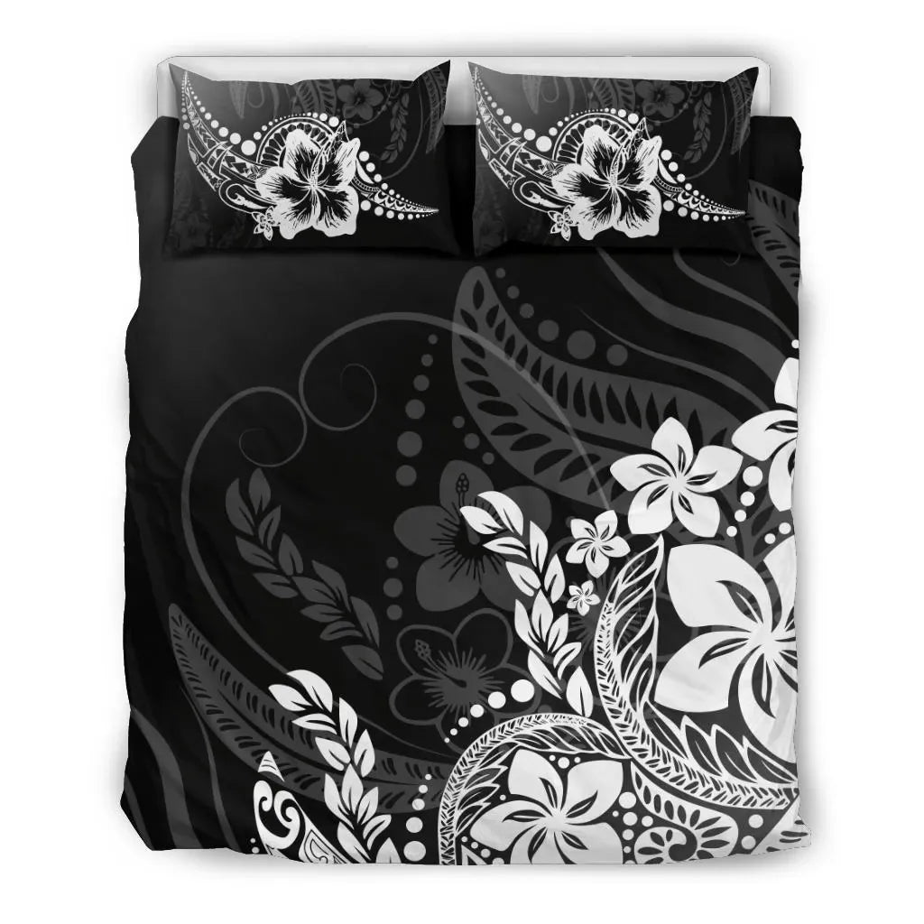 Polynesian Duvet Cover Set - Black Hibiscus Style