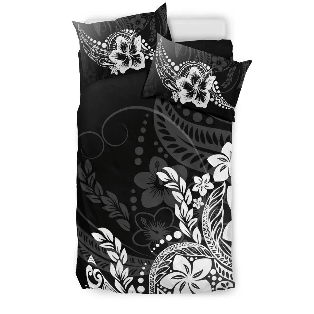 Polynesian Duvet Cover Set - Black Hibiscus Style