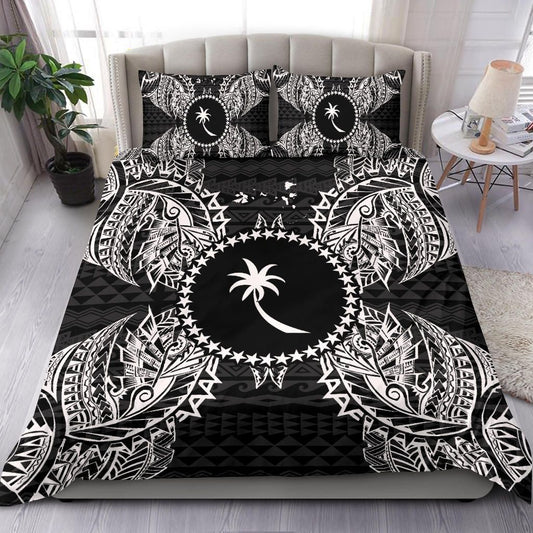 Polynesian Bedding Set - Chuuk Duvet Cover Set Map Black