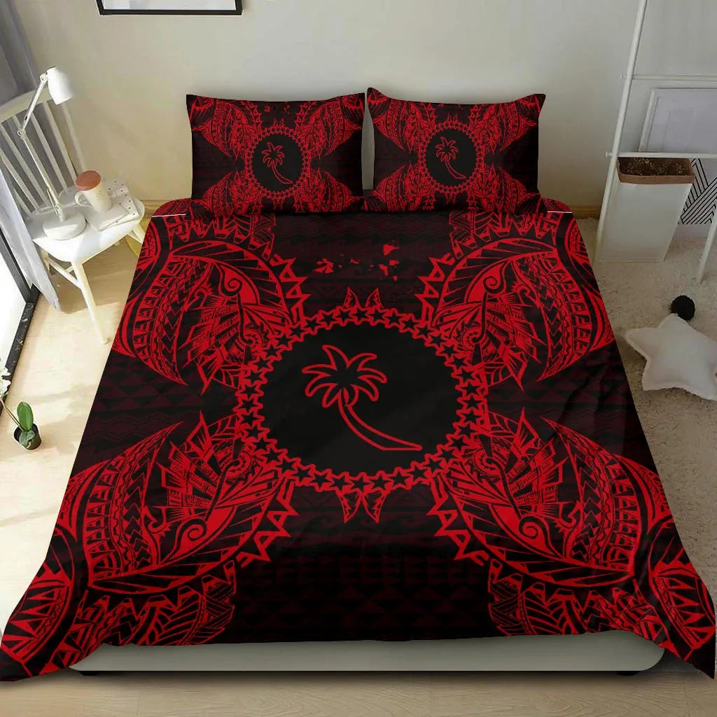 Polynesian Bedding Set - Chuuk Duvet Cover Set Map Red