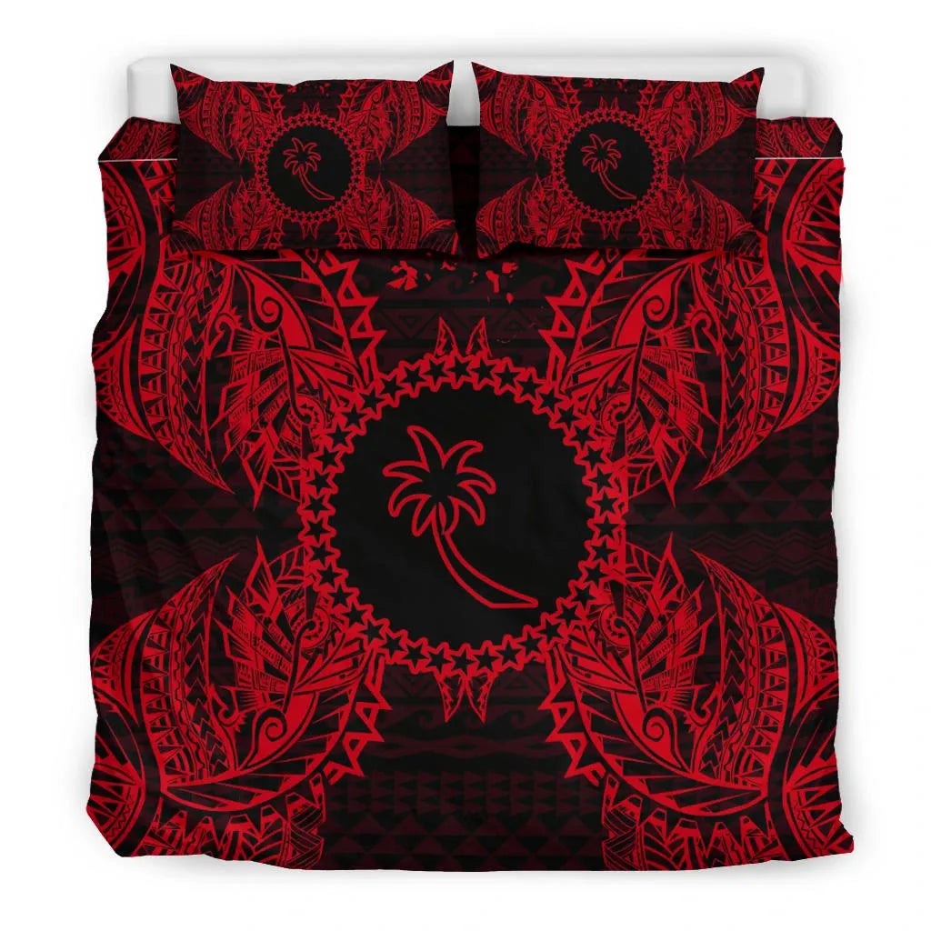 Polynesian Bedding Set - Chuuk Duvet Cover Set Map Red