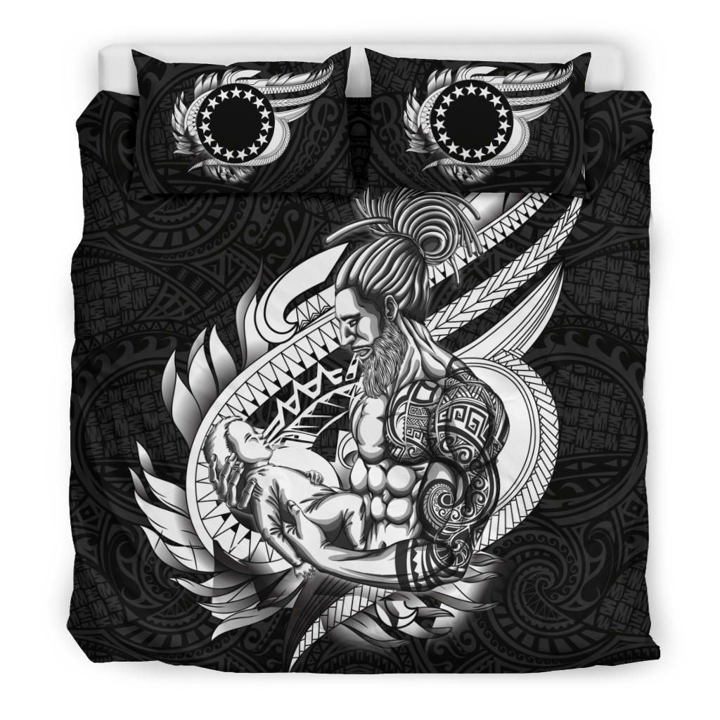 Polynesian Bedding Set - Cook Islands Duvet Cover Set Father And Son Black