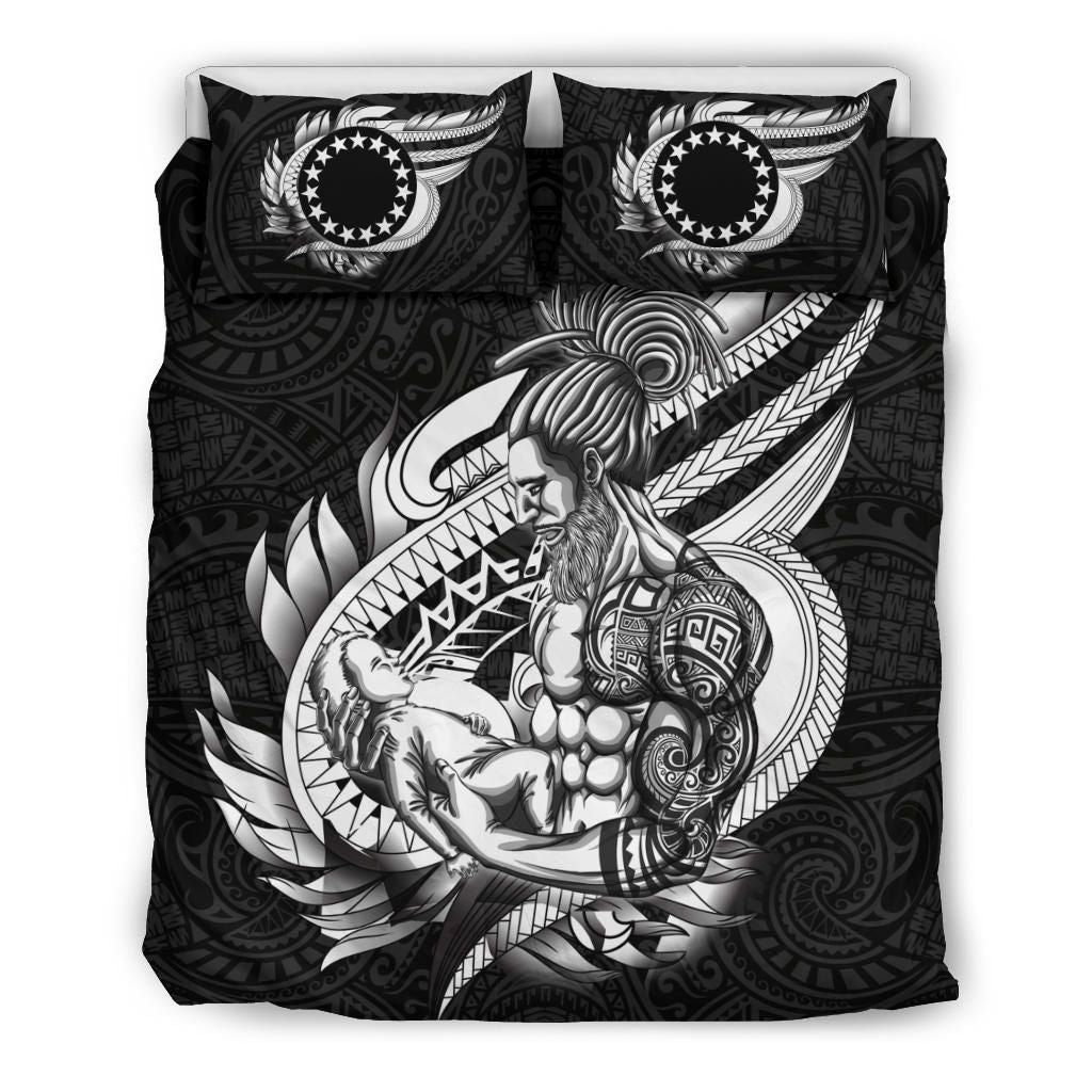 Polynesian Bedding Set - Cook Islands Duvet Cover Set Father And Son Black