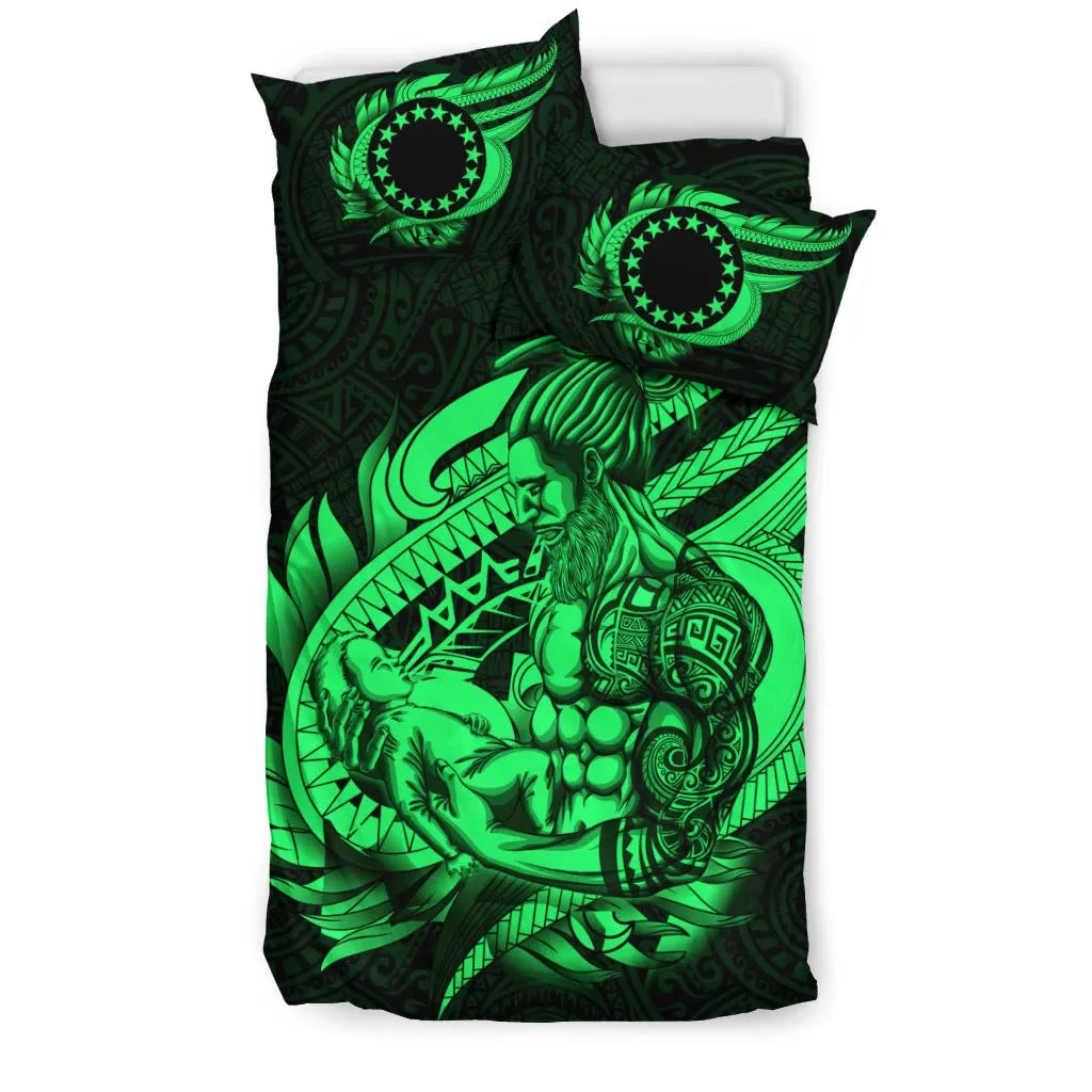 Polynesian Bedding Set - Cook Islands Duvet Cover Set Father And Son Green