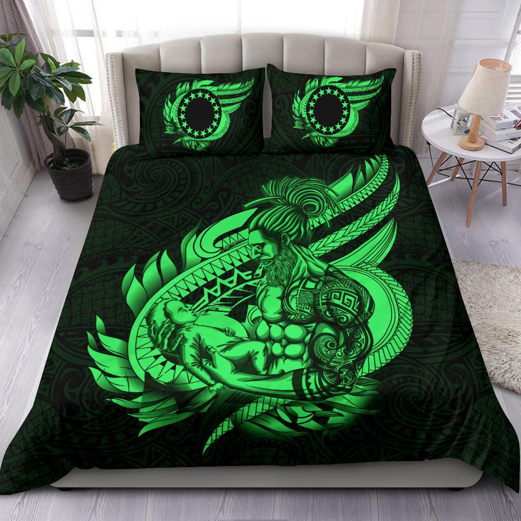 Polynesian Bedding Set - Cook Islands Duvet Cover Set Father And Son Green