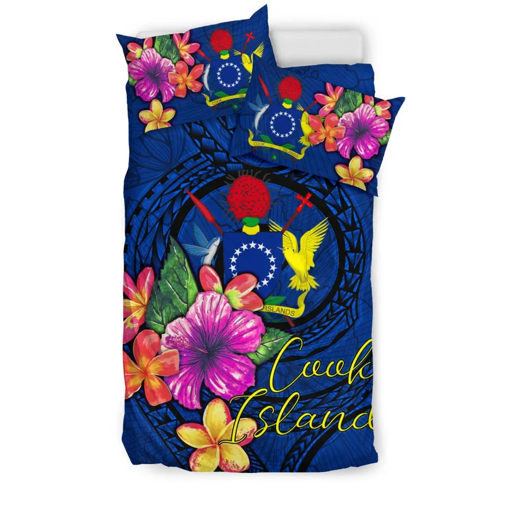 Polynesian Bedding Set - Cook Islands Duvet Cover Set Floral With Seal Blue