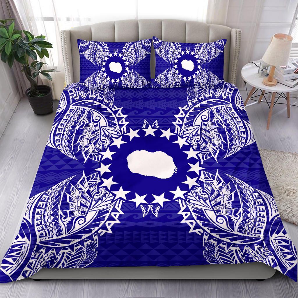Polynesian Bedding Set - Cook Islands Duvet Cover Set Map Blue