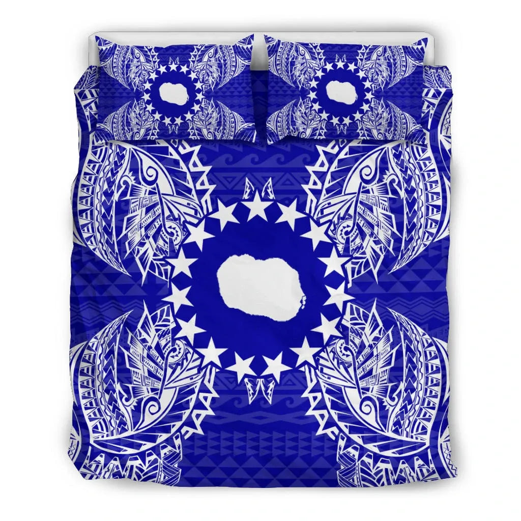 Polynesian Bedding Set - Cook Islands Duvet Cover Set Map Blue