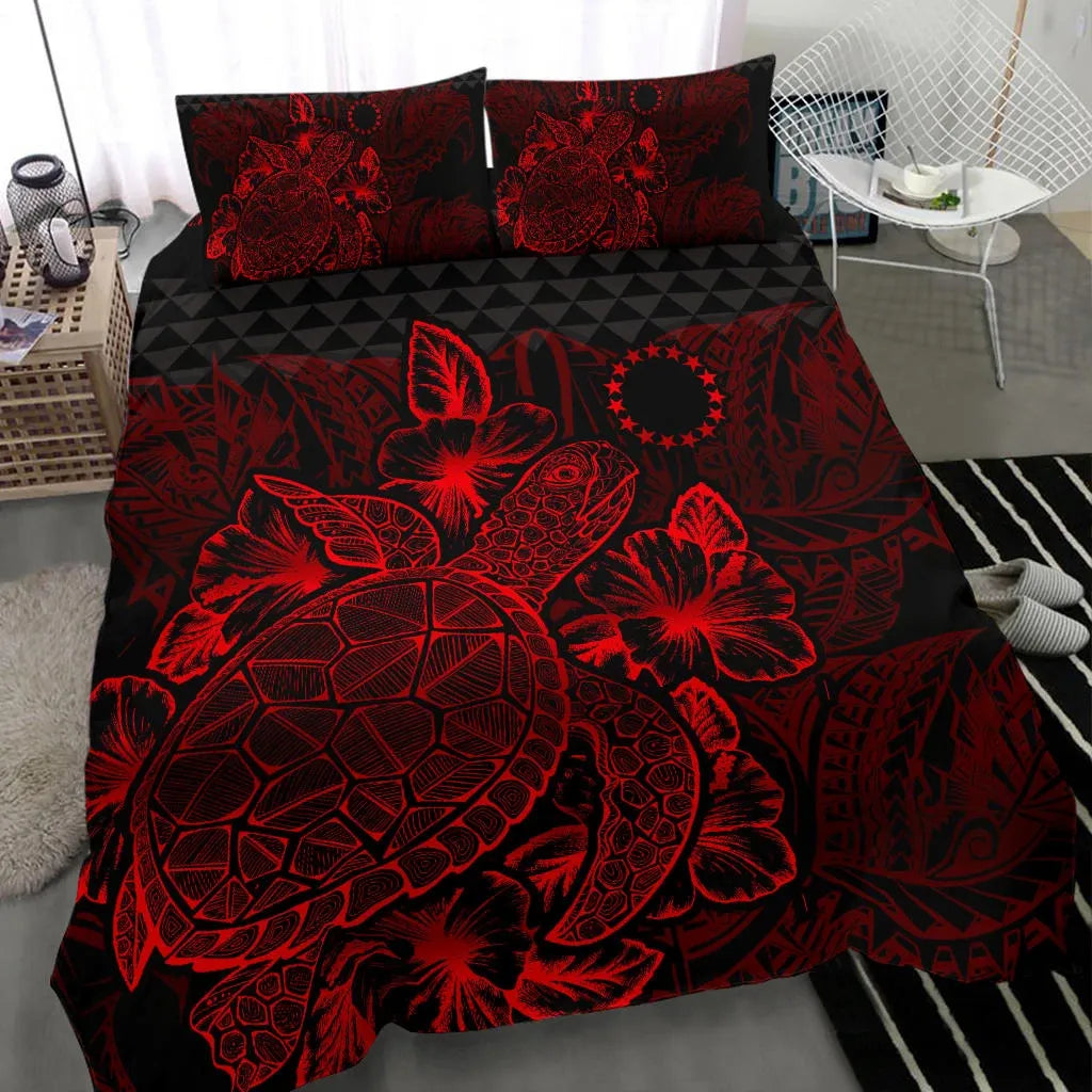 Polynesian Bedding Set - Cook Islands Duvet Cover Set Red Color