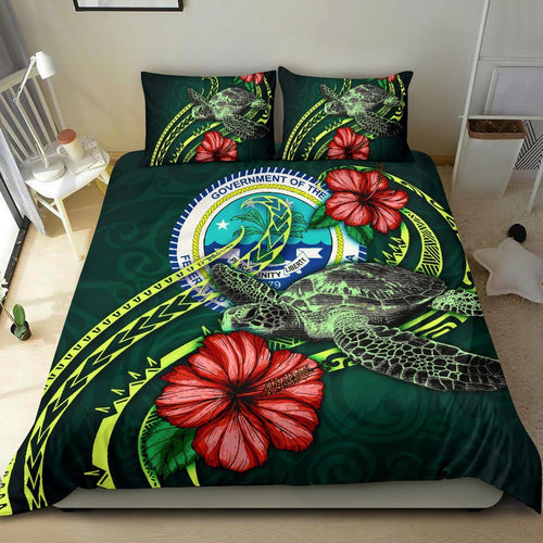 Polynesian Bedding Set - Federated States Of Micronesia Duvet Cover Set Green Turtle Hibiscus