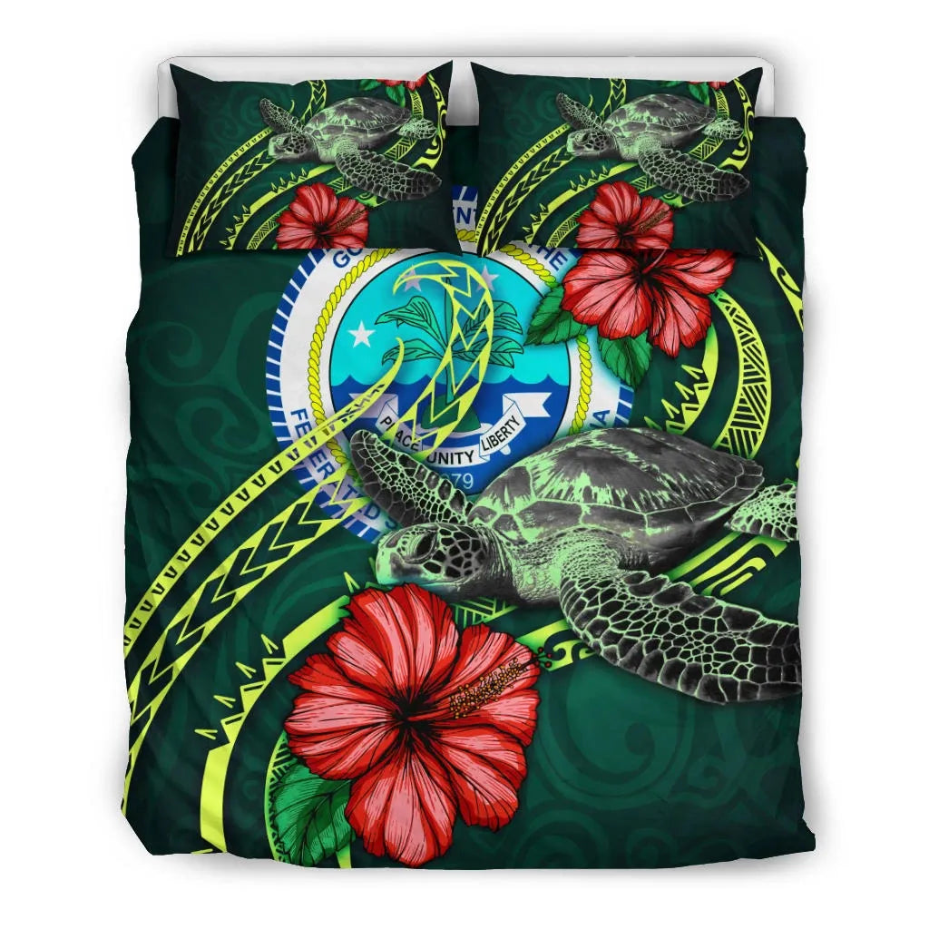 Polynesian Bedding Set - Federated States Of Micronesia Duvet Cover Set Green Turtle Hibiscus