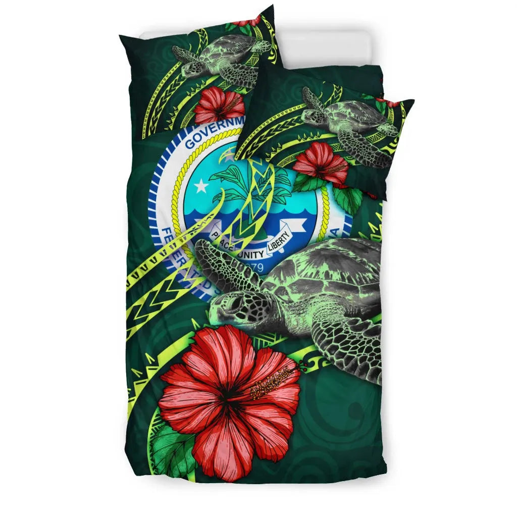 Polynesian Bedding Set - Federated States Of Micronesia Duvet Cover Set Green Turtle Hibiscus