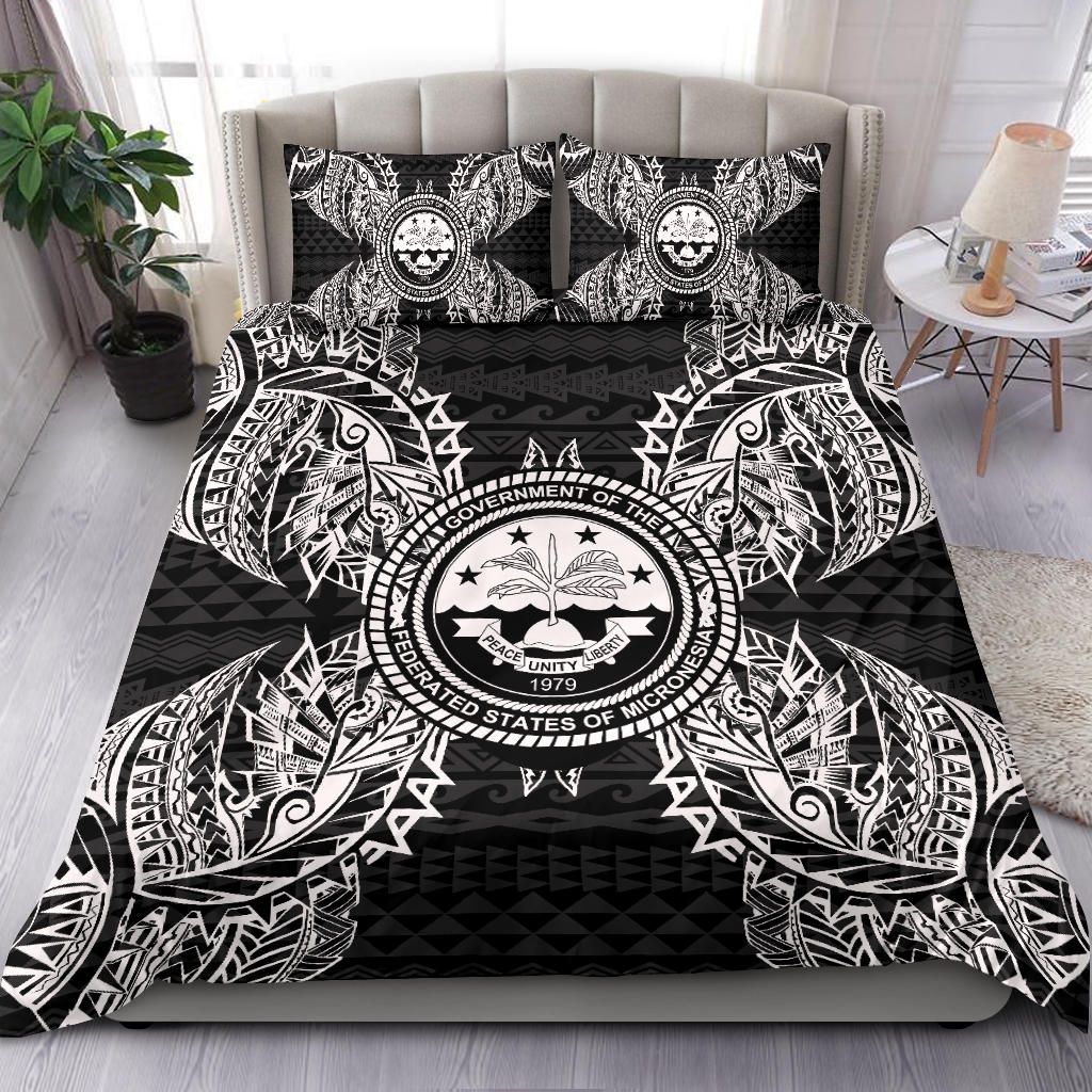 Polynesian Bedding Set - Federated States Of Micronesian Duvet Cover Set Map Black