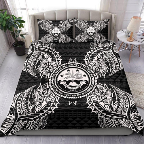 Polynesian Bedding Set - Federated States Of Micronesian Duvet Cover Set Map Black