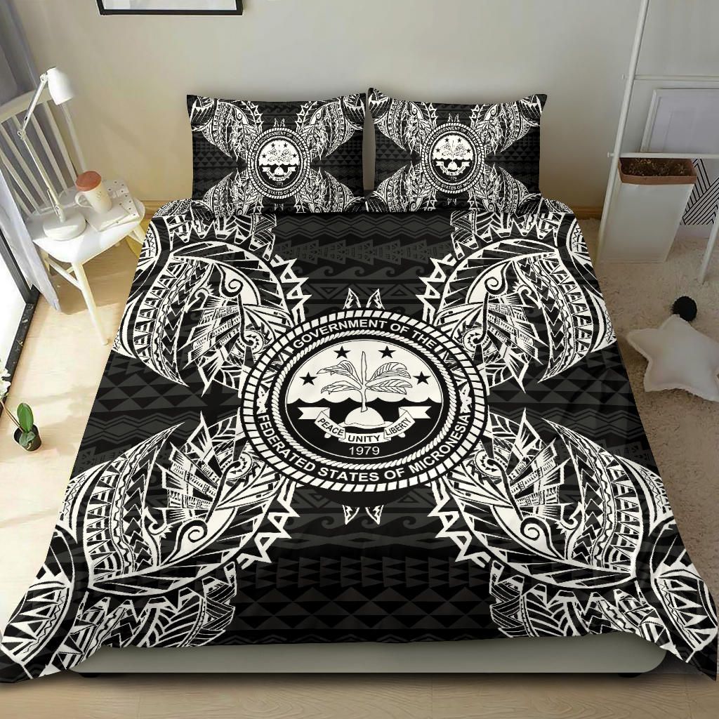 Polynesian Bedding Set - Federated States Of Micronesian Duvet Cover Set Map Black