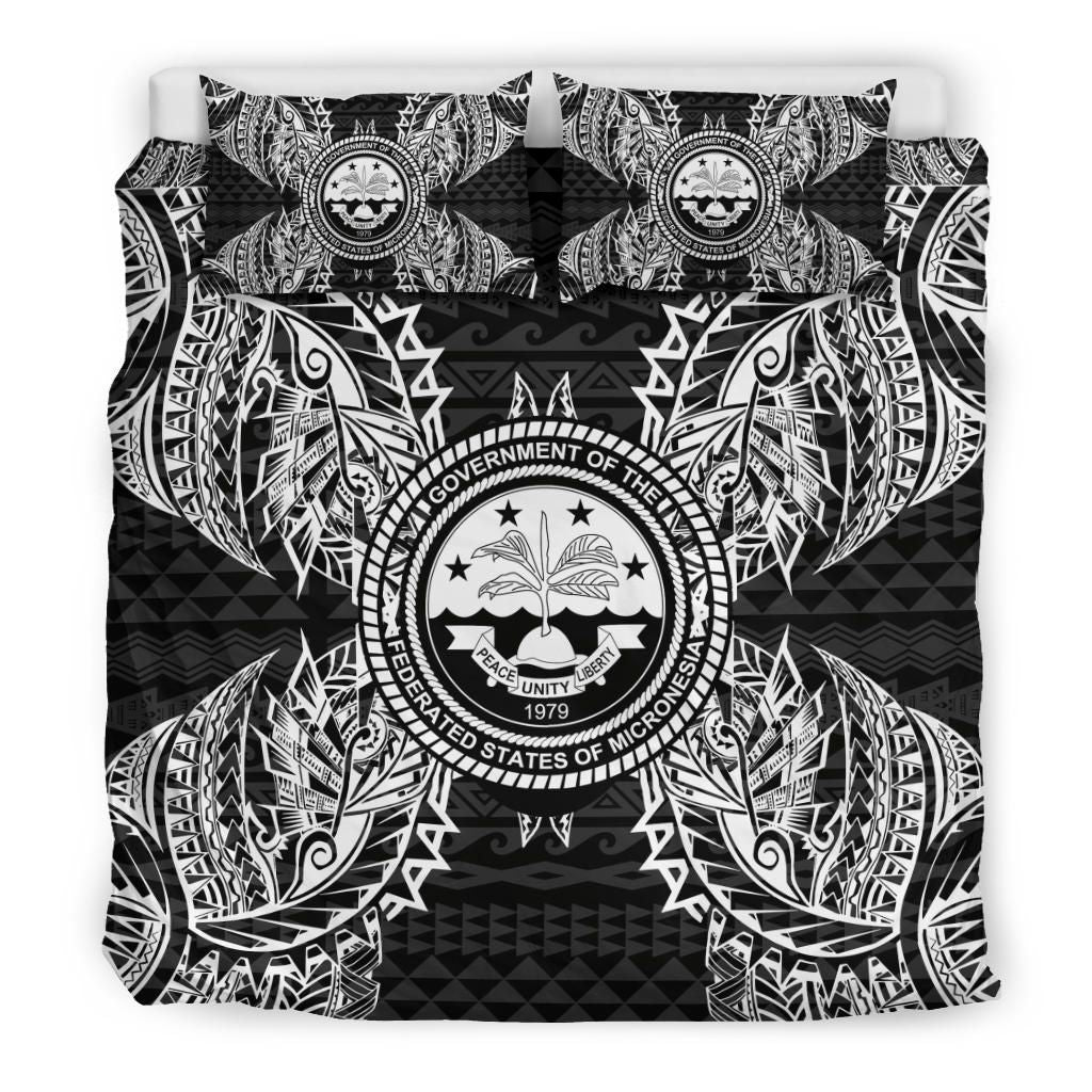Polynesian Bedding Set - Federated States Of Micronesian Duvet Cover Set Map Black
