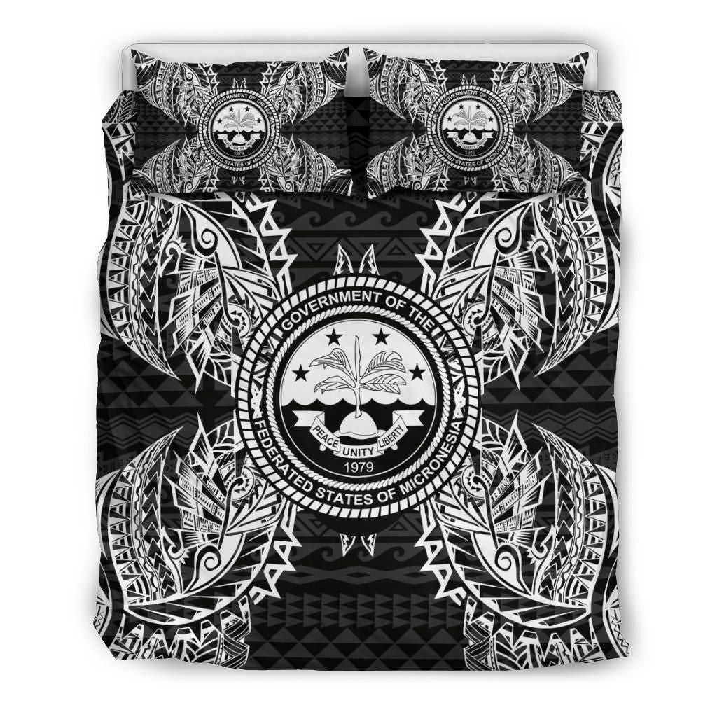 Polynesian Bedding Set - Federated States Of Micronesian Duvet Cover Set Map Black
