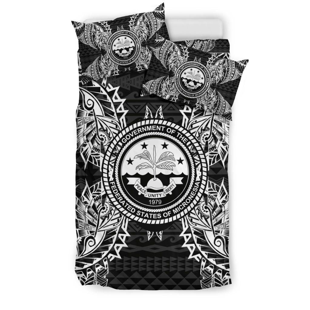 Polynesian Bedding Set - Federated States Of Micronesian Duvet Cover Set Map Black