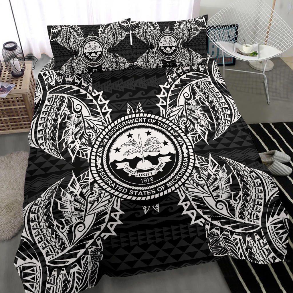 Polynesian Bedding Set - Federated States Of Micronesian Duvet Cover Set Map Black