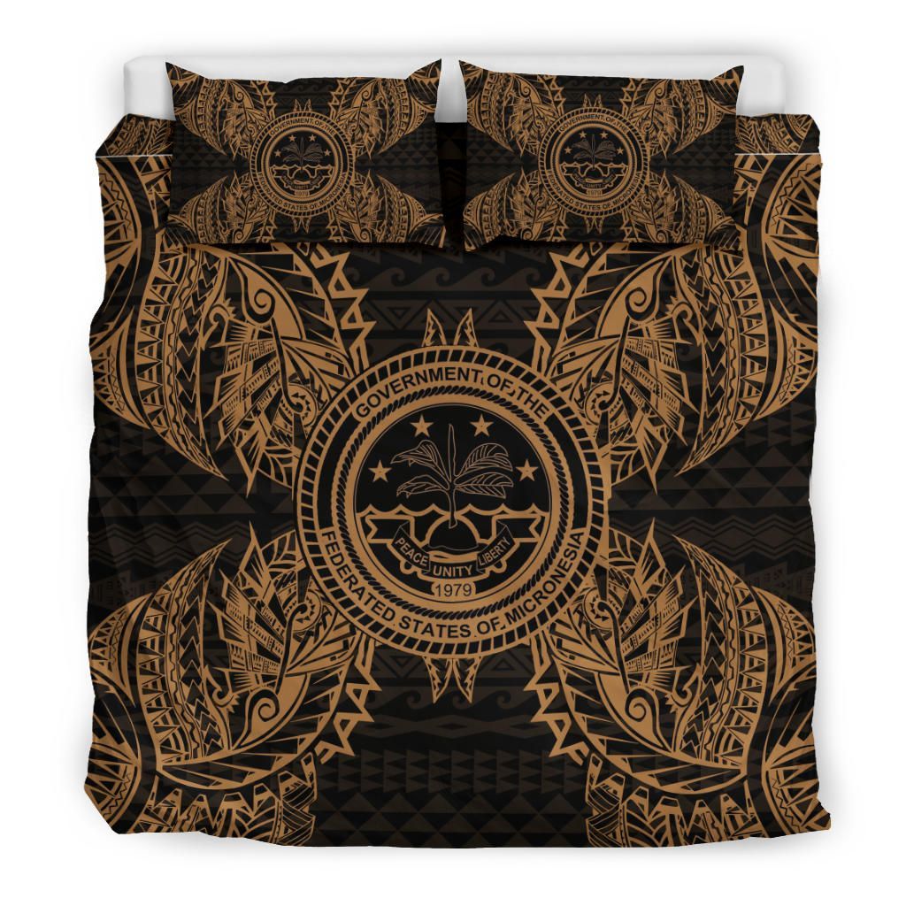 Polynesian Bedding Set - Federated States Of Micronesian Duvet Cover Set Map Gold