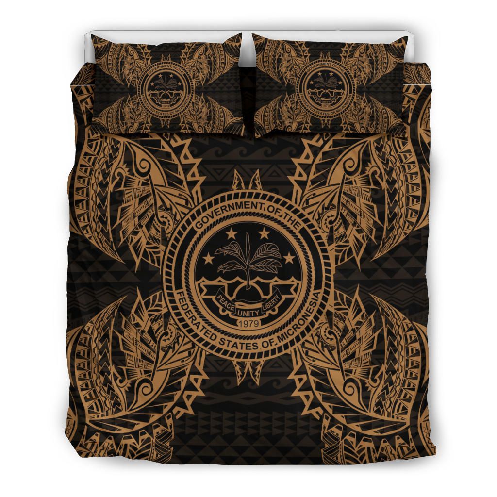 Polynesian Bedding Set - Federated States Of Micronesian Duvet Cover Set Map Gold