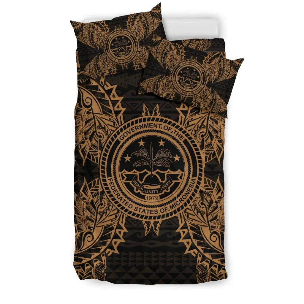 Polynesian Bedding Set - Federated States Of Micronesian Duvet Cover Set Map Gold