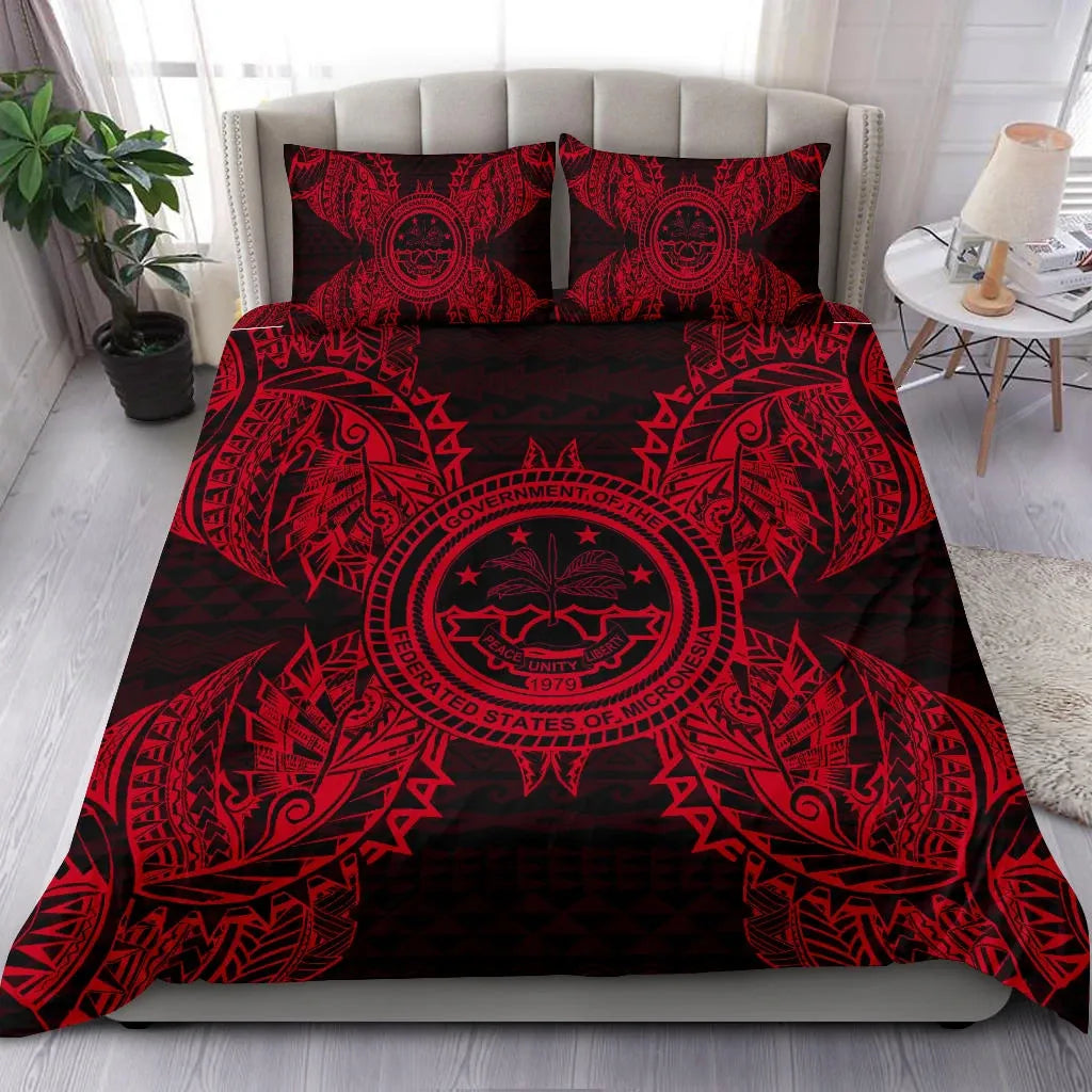 Polynesian Bedding Set - Federated States Of Micronesian Duvet Cover Set Map Red