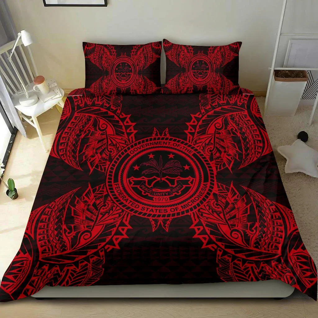 Polynesian Bedding Set - Federated States Of Micronesian Duvet Cover Set Map Red