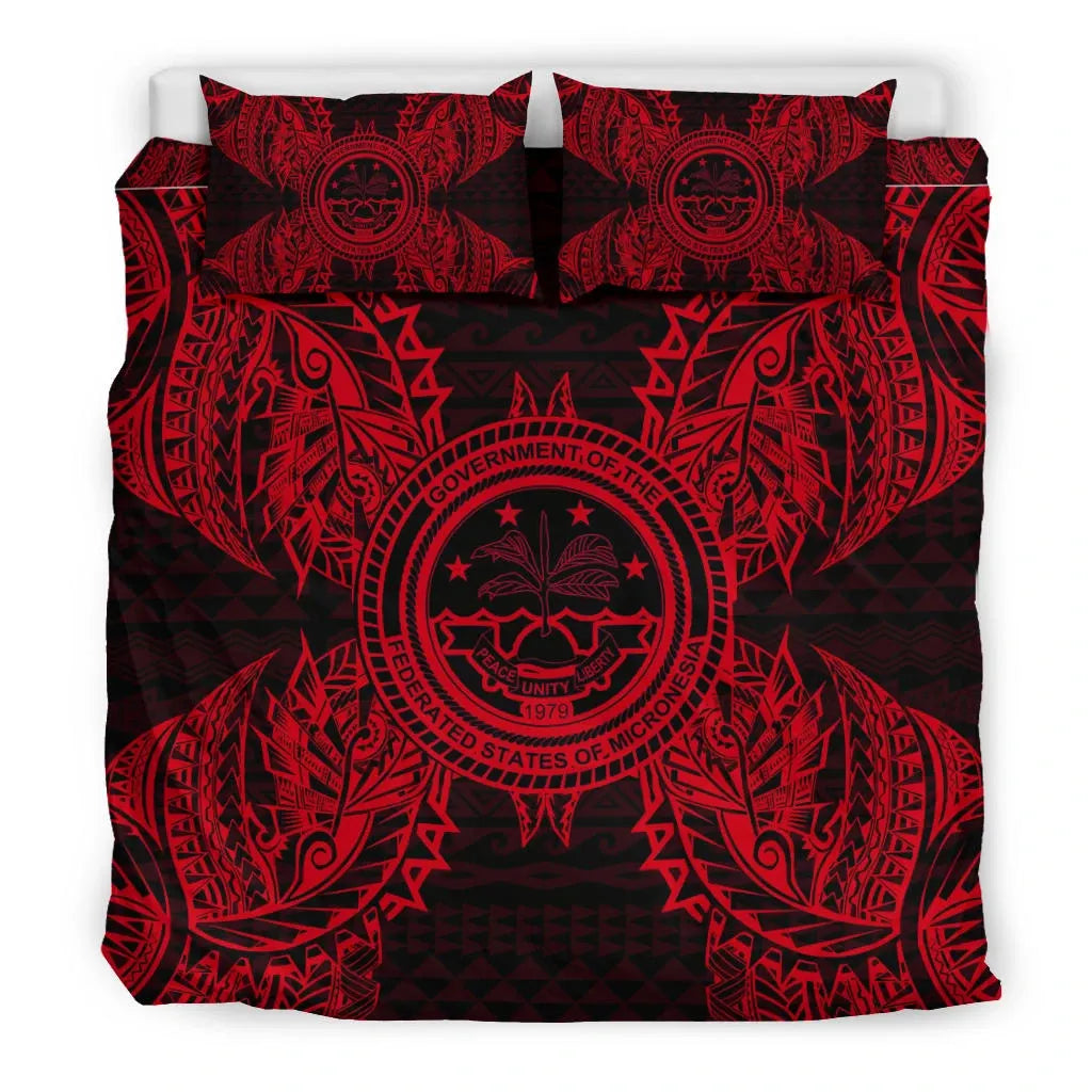 Polynesian Bedding Set - Federated States Of Micronesian Duvet Cover Set Map Red
