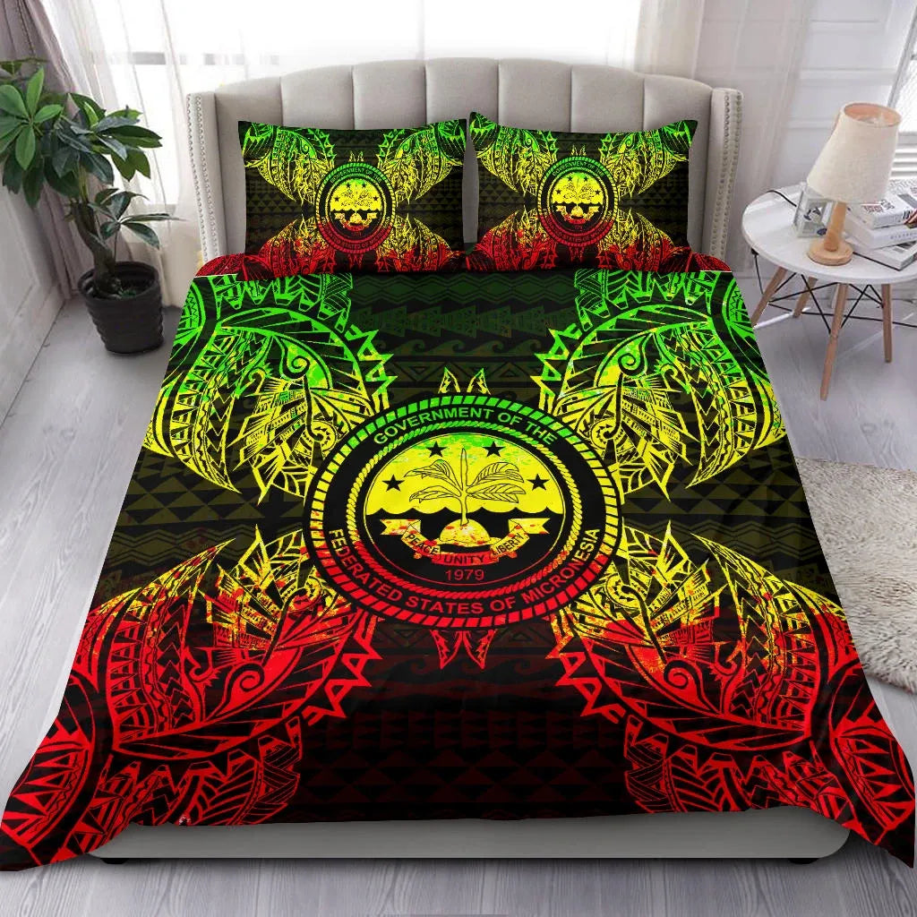 Polynesian Bedding Set - Federated States Of Micronesian Duvet Cover Set Map Reggae