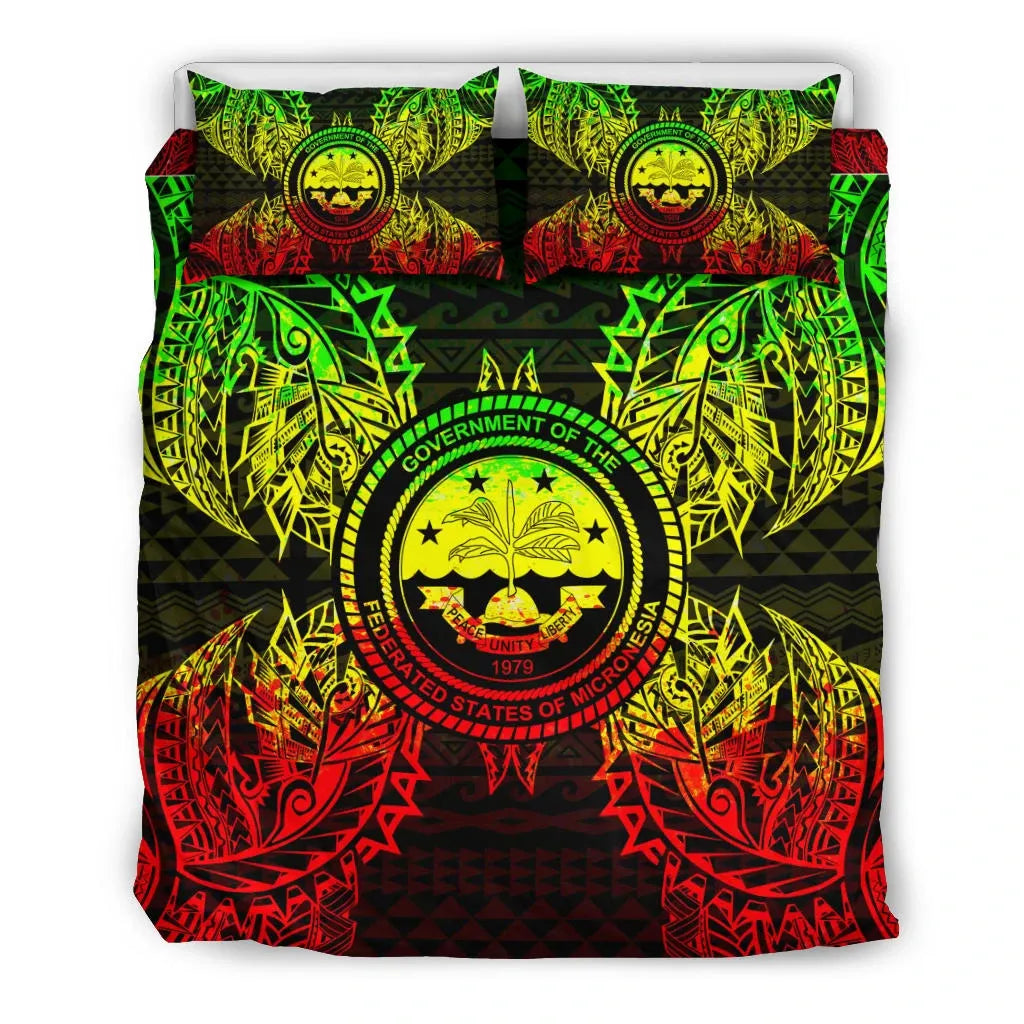 Polynesian Bedding Set - Federated States Of Micronesian Duvet Cover Set Map Reggae
