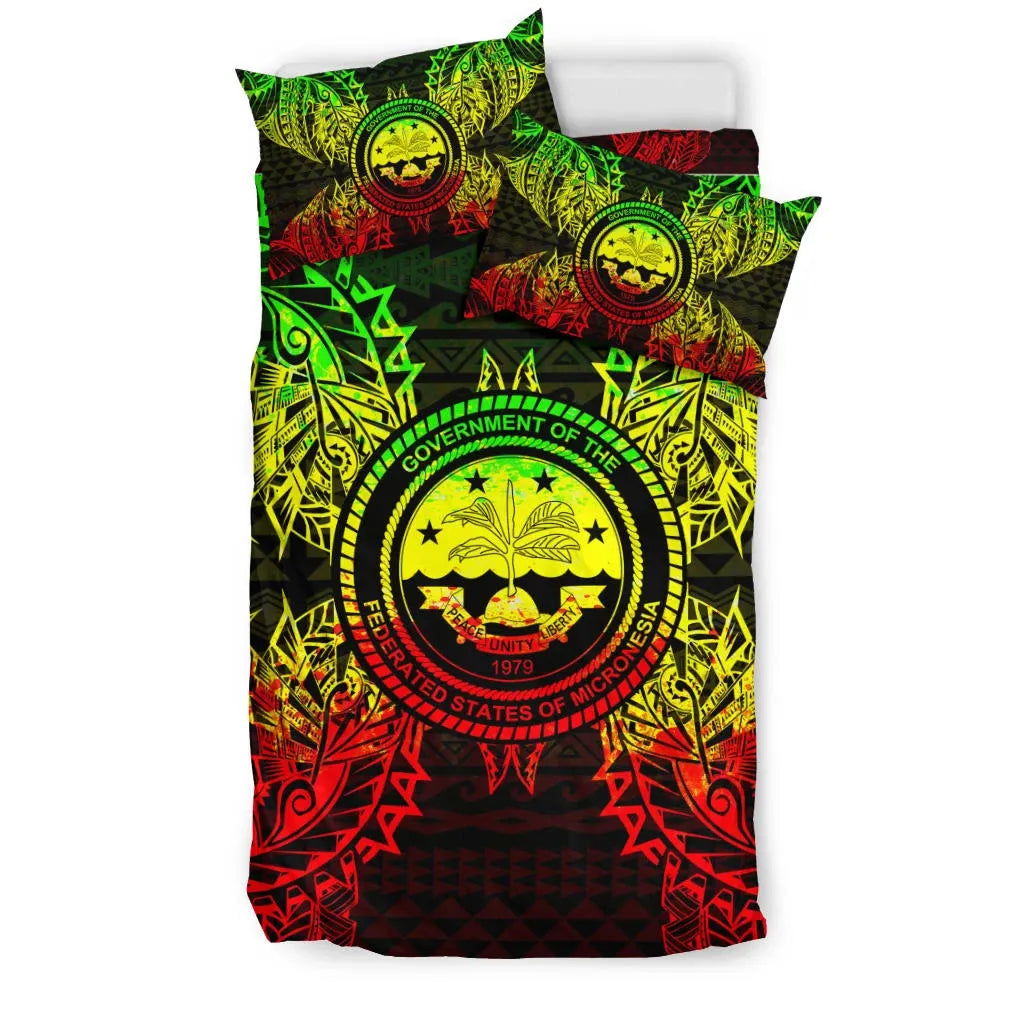 Polynesian Bedding Set - Federated States Of Micronesian Duvet Cover Set Map Reggae