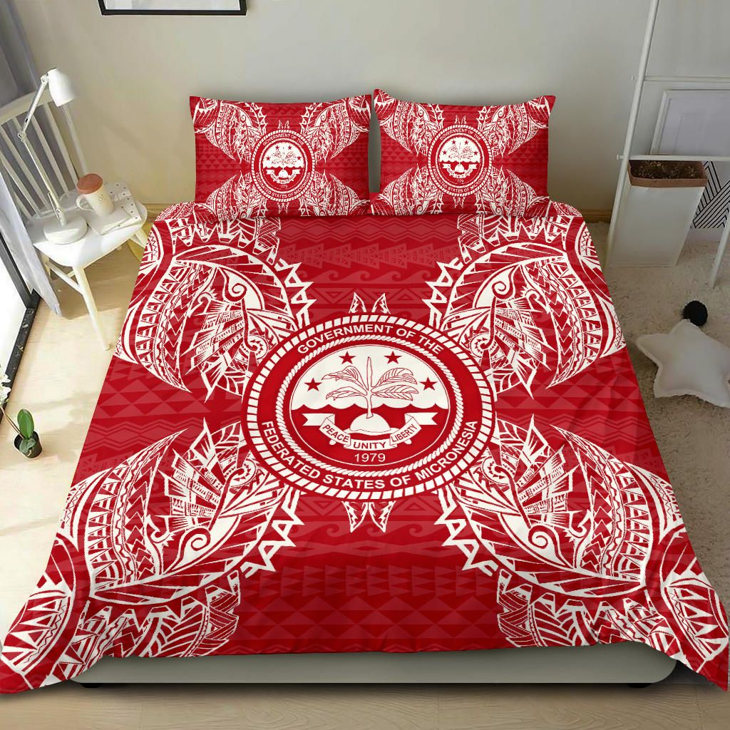 Polynesian Bedding Set - Federated States Of Micronesian Duvet Cover Set Map Red White