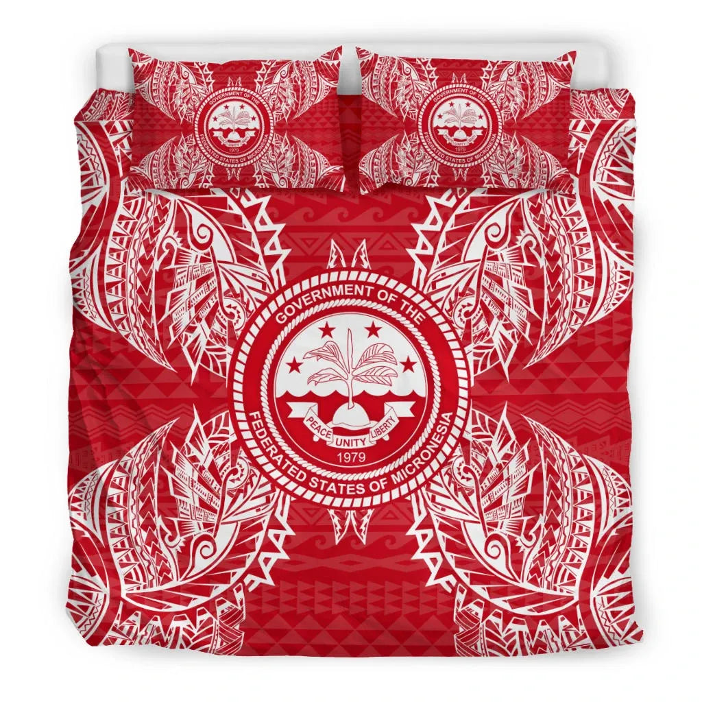 Polynesian Bedding Set - Federated States Of Micronesian Duvet Cover Set Map Red White
