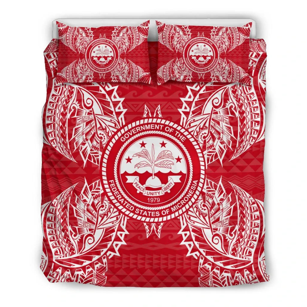 Polynesian Bedding Set - Federated States Of Micronesian Duvet Cover Set Map Red White