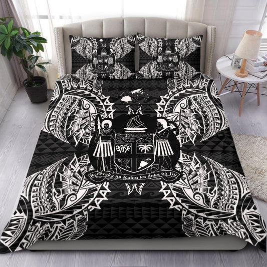 Polynesian Bedding Set - Fiji Duvet Cover Set Map Black