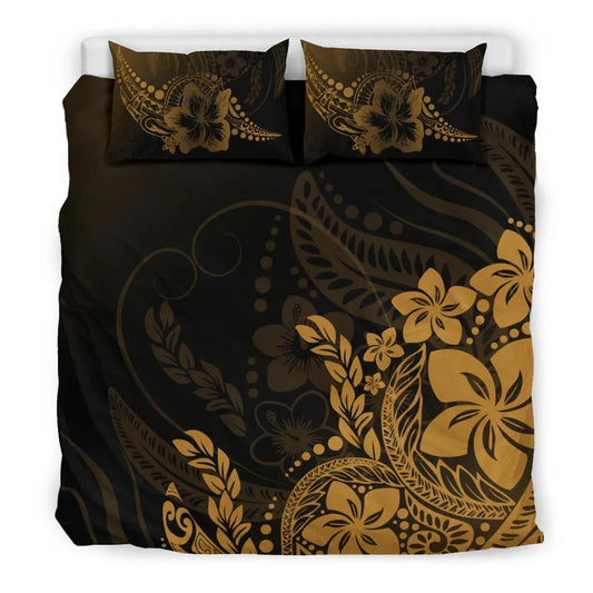 Polynesian Duvet Cover Set - Gold Hibiscus Style