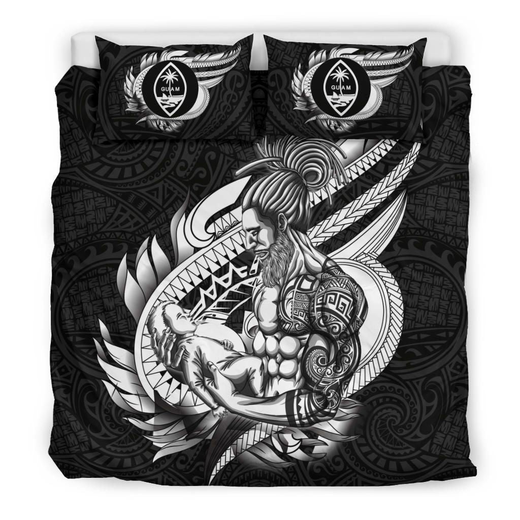 Polynesian Bedding Set - Guam Duvet Cover Set Father And Son Black