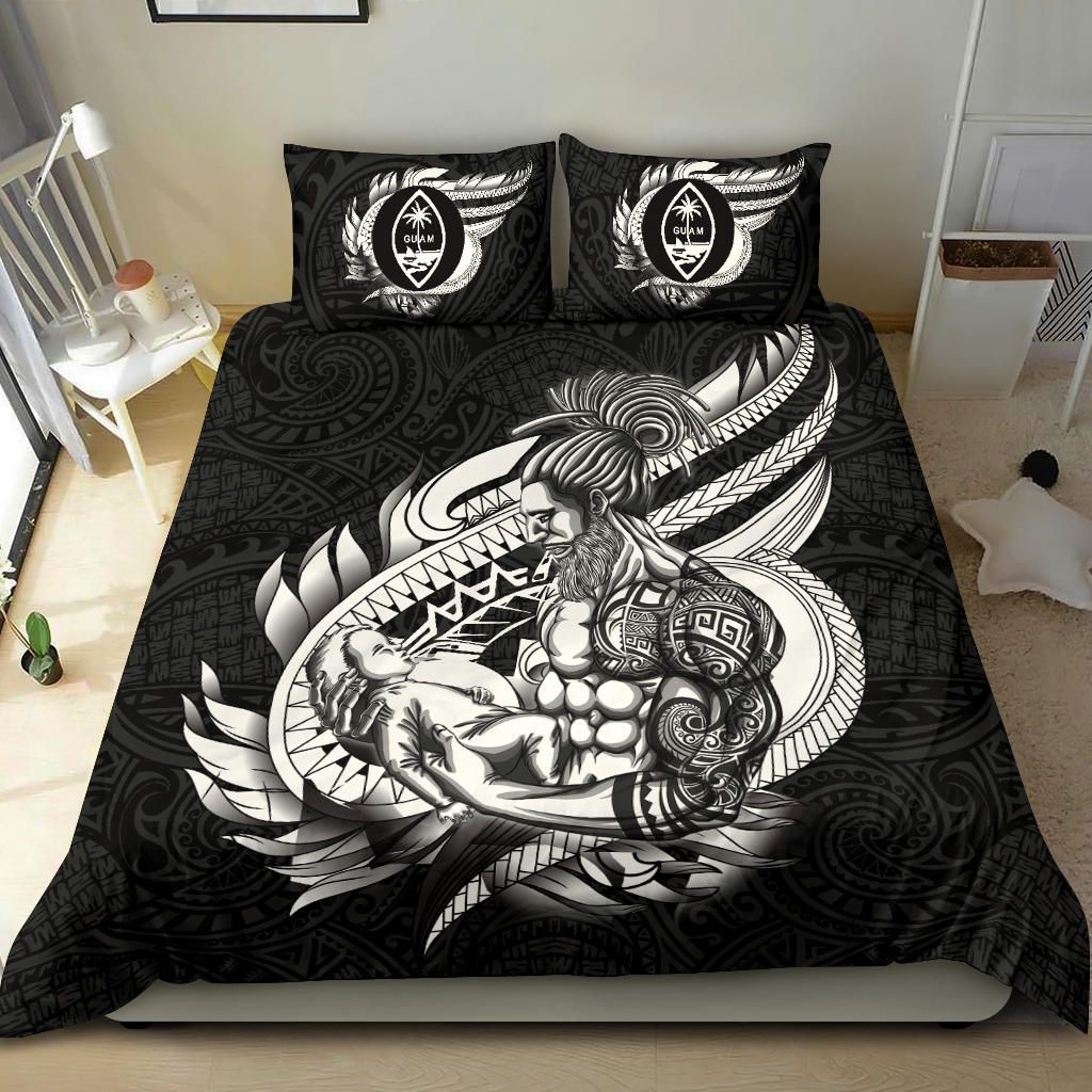 Polynesian Bedding Set - Guam Duvet Cover Set Father And Son Black