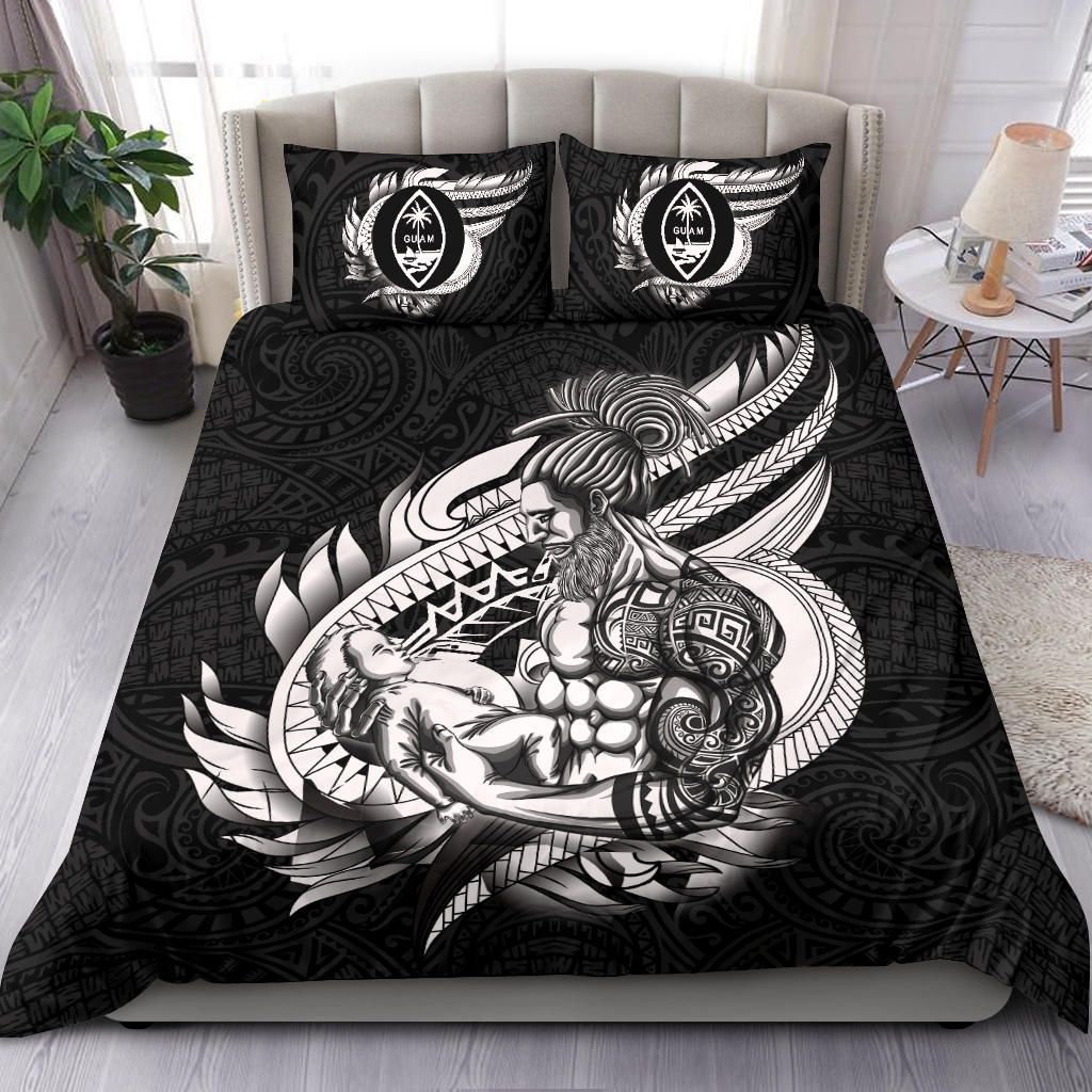 Polynesian Bedding Set - Guam Duvet Cover Set Father And Son Black