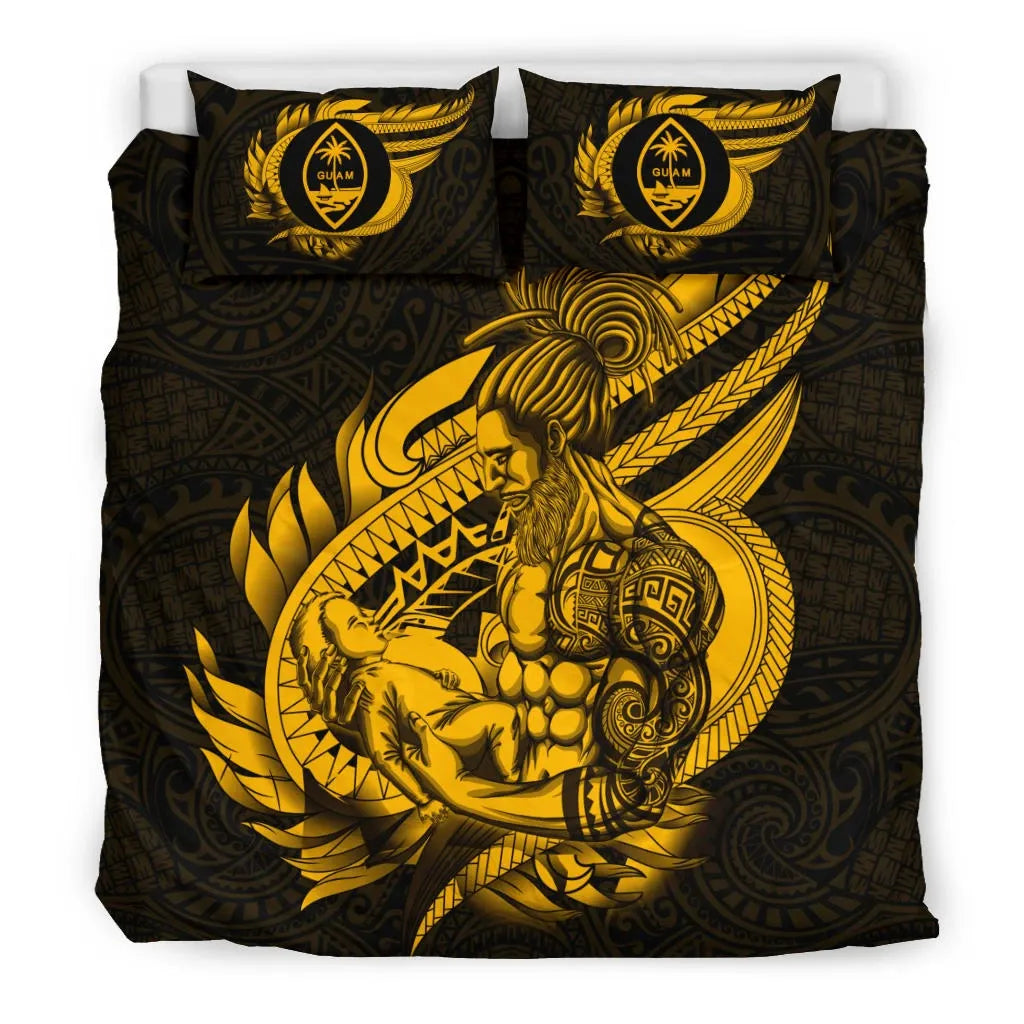 Polynesian Bedding Set - Guam Duvet Cover Set Father And Son Gold