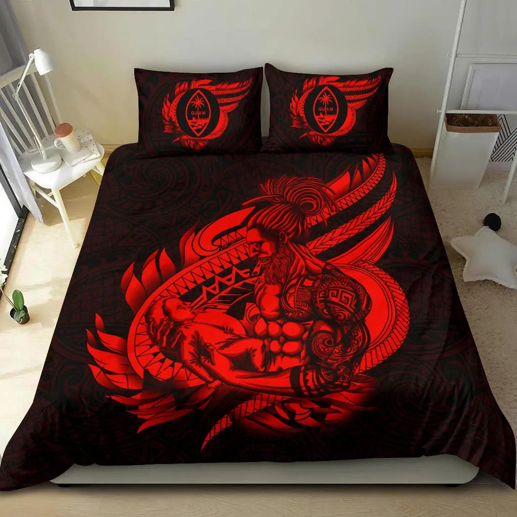 Polynesian Bedding Set - Guam Duvet Cover Set Father And Son Red