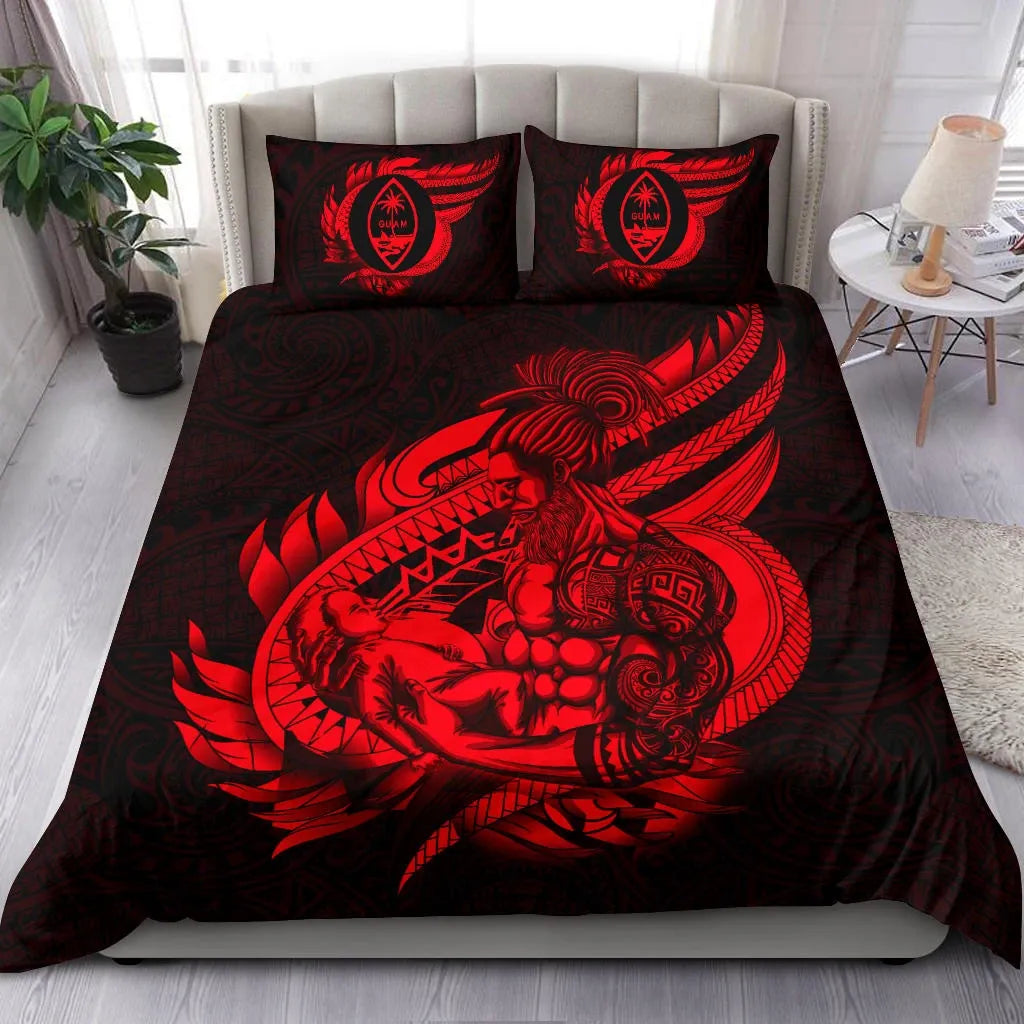 Polynesian Bedding Set - Guam Duvet Cover Set Father And Son Red