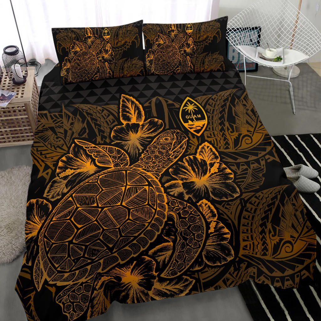 Polynesian Bedding Set - Guam Duvet Cover Set Gold Color