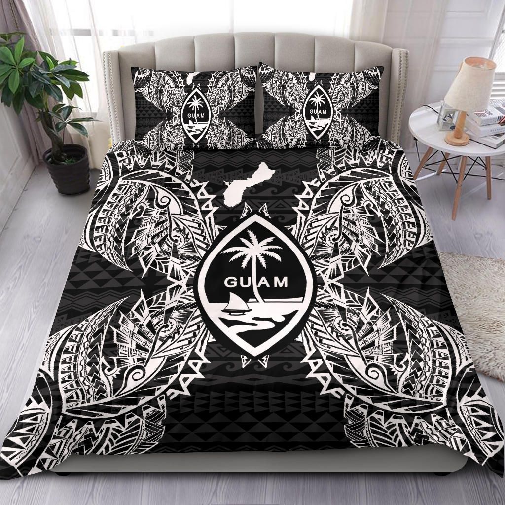 Polynesian Bedding Set - Guam Duvet Cover Set Map Black