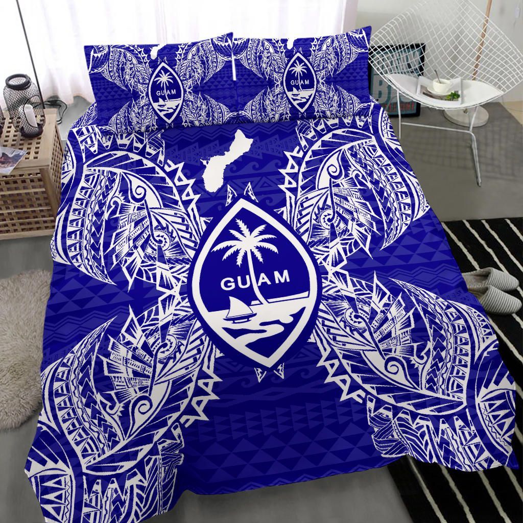 Polynesian Bedding Set - Guam Duvet Cover Set Map Blue