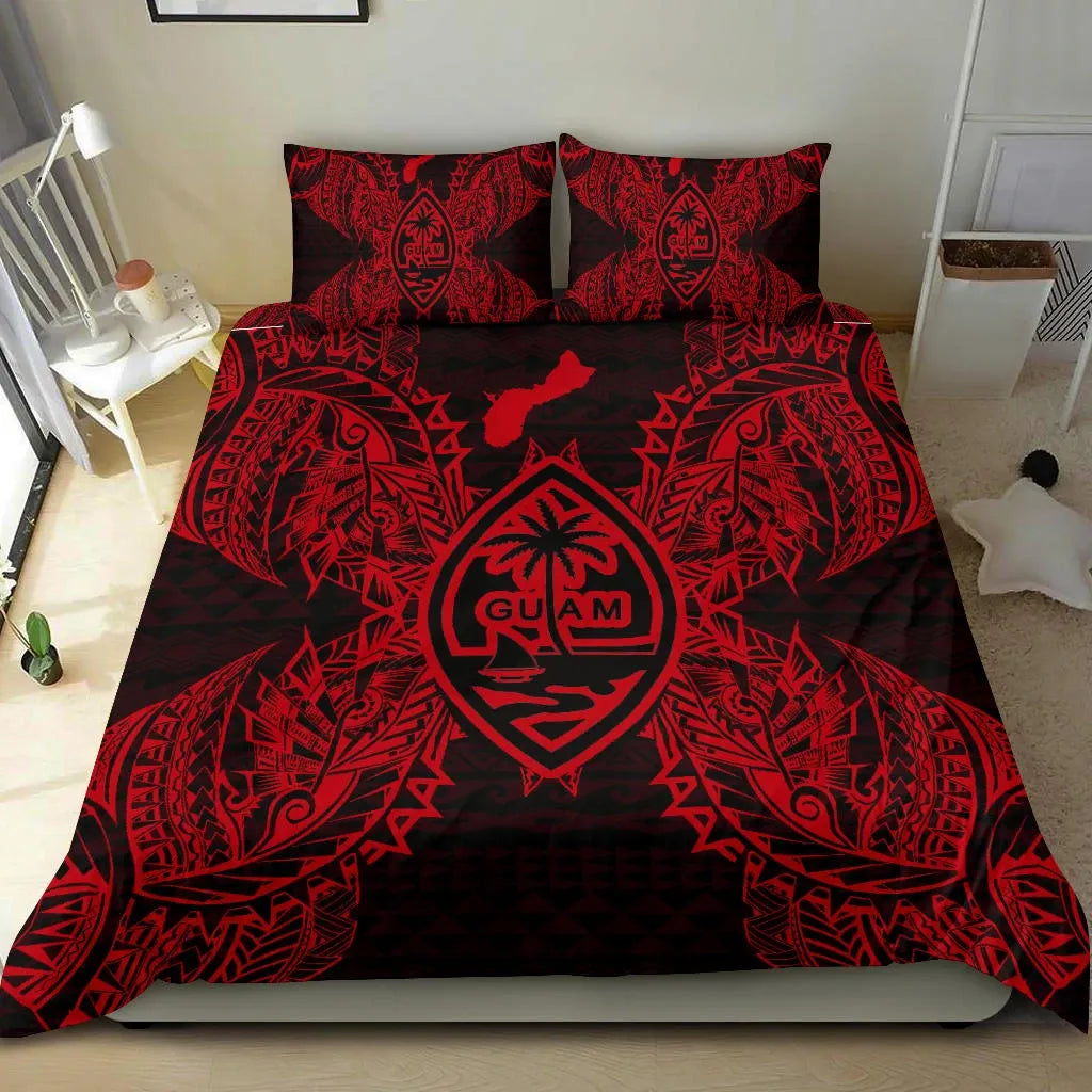 Polynesian Bedding Set - Guam Duvet Cover Set Map Red