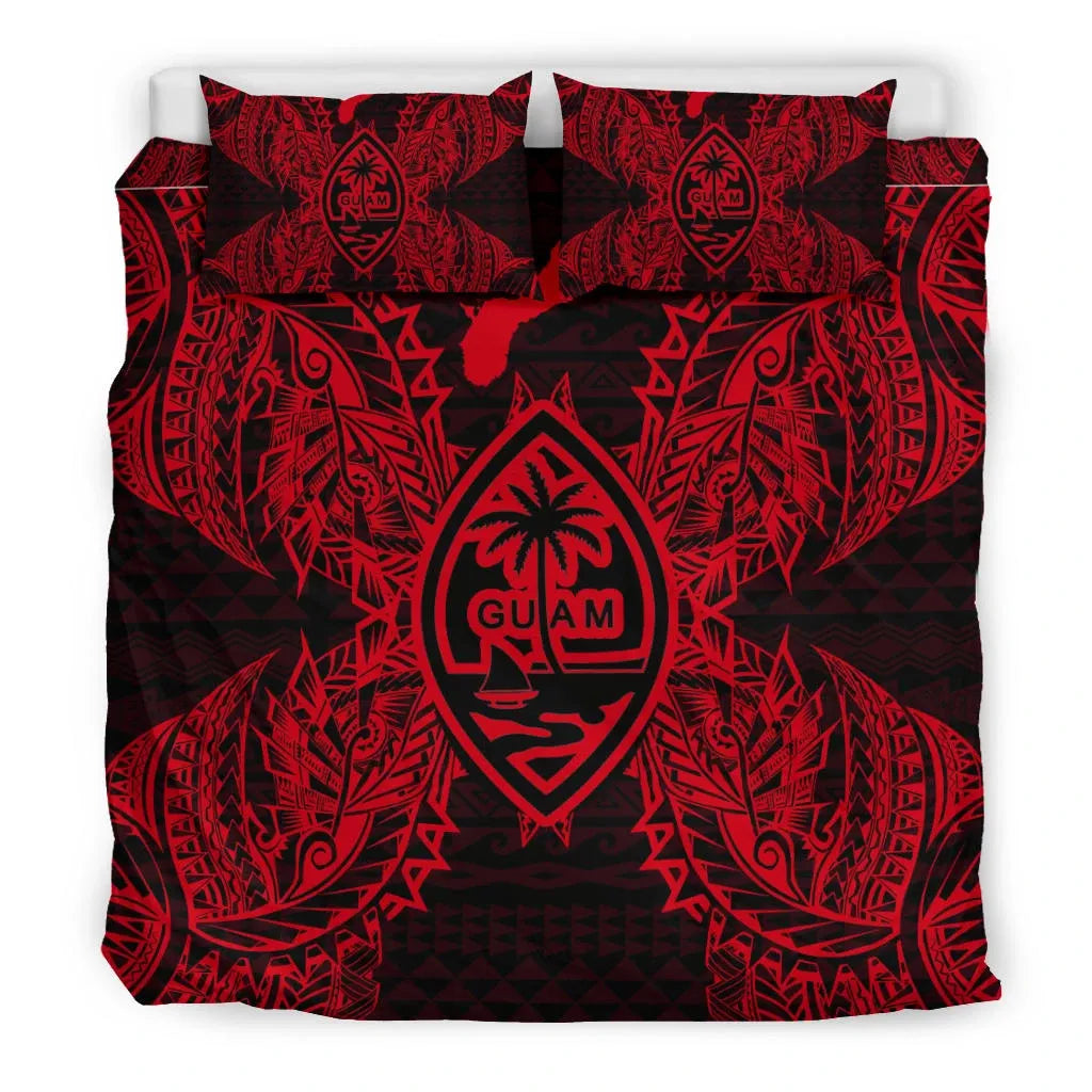 Polynesian Bedding Set - Guam Duvet Cover Set Map Red