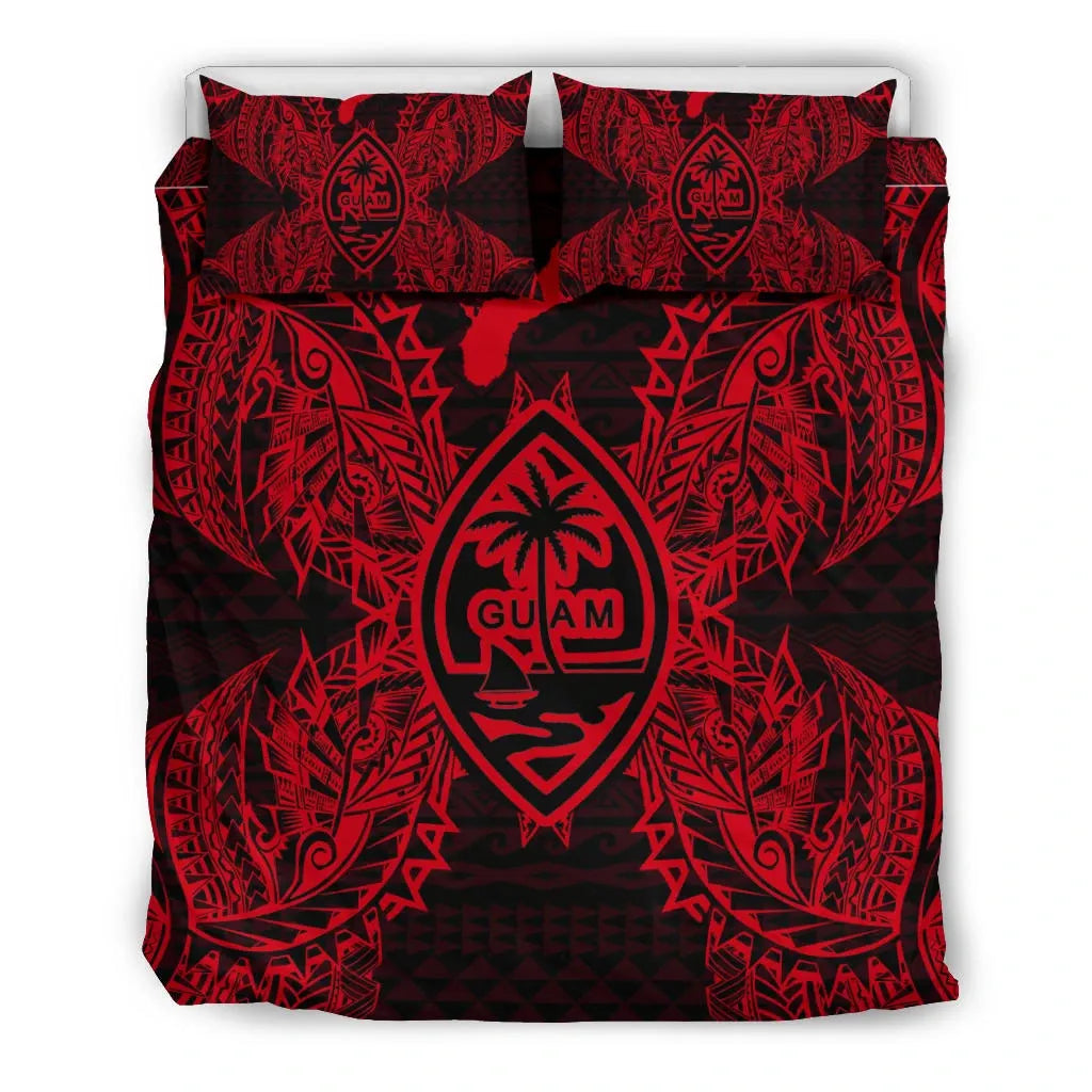 Polynesian Bedding Set - Guam Duvet Cover Set Map Red